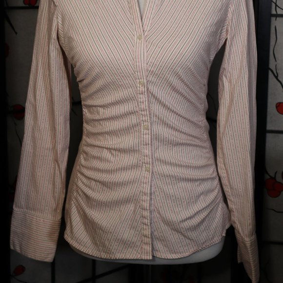 Express White Long Sleeved Shirt with Black, Red & Silver Pinstripes, Size Small - Picture 2 of 6